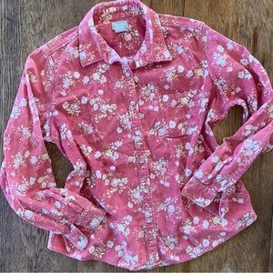 L.L. Bean Pinkish Peach 100% Cotton Corduroy Floral Button Down Shirt